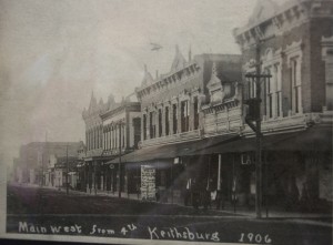 Keithsburg, IL in 1906, looking west from 4th and Main; courtesy of Sharon Reason Museum of Keithsburg