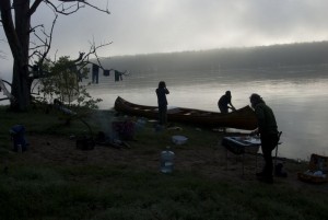 Early morning camp on the Arkansas bank of the Mississippi River