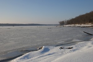 Icy banks of the Mississippi near Nauvoo, IL